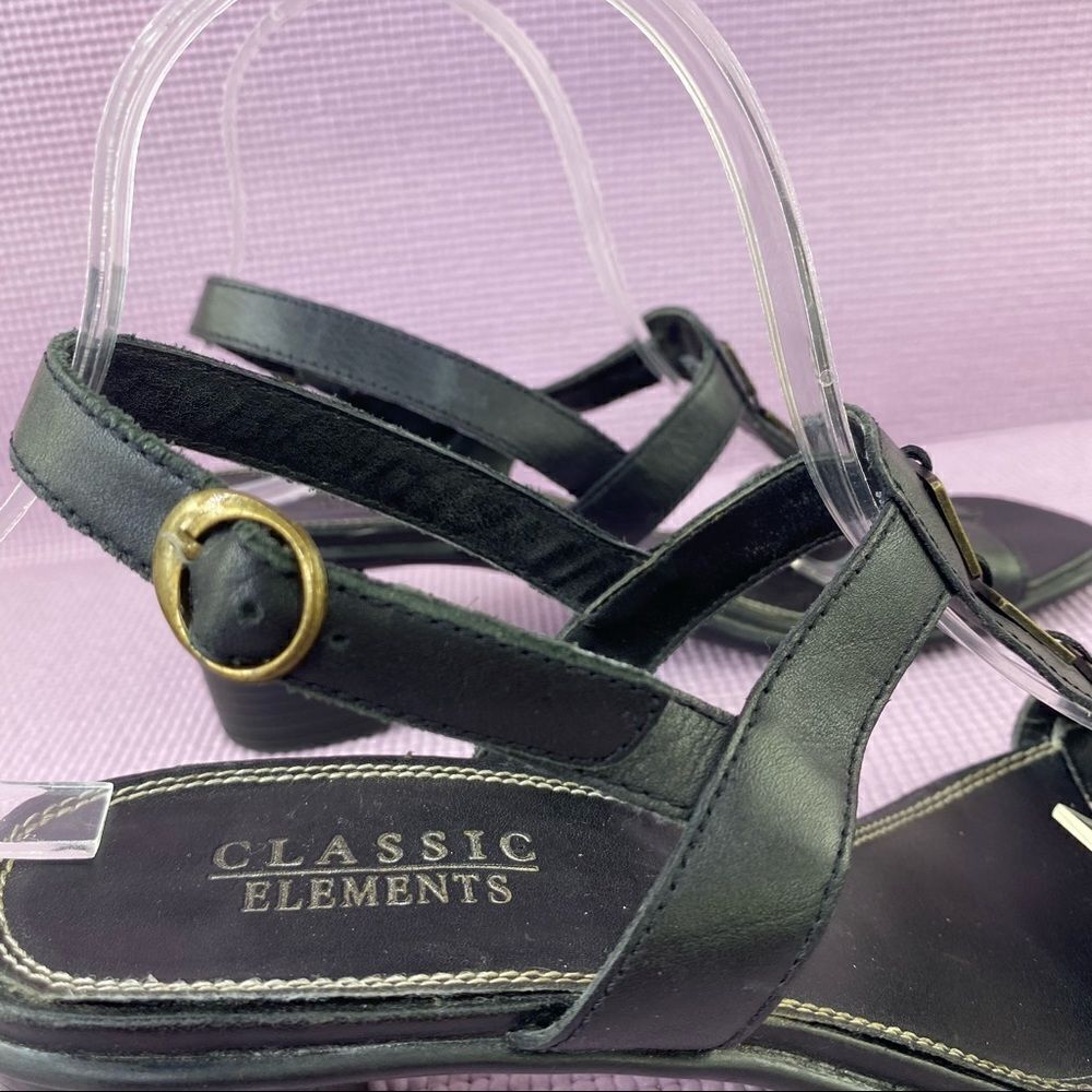 Classic Elements Shoshanna Square Toe Block Heel Sandal Black Size 9 Leather - Picture 10 of 12